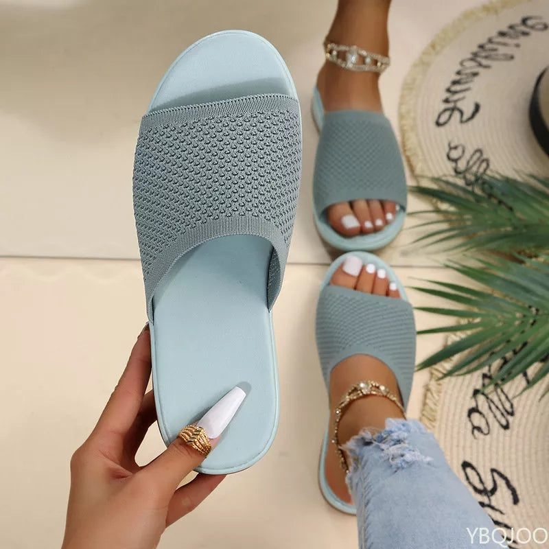 2022 New Summer Flying Woven Flat Non-slip Casual Breathable Outdoor Beach Comfortable Women's Slippers or Indoor Home Shoes